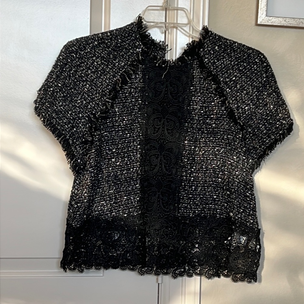 Zara marbled tweed & lace top